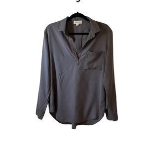 CLOTH & STONE Anthropology Pop Over Long Sleeve Shirt V-Neck Dark Grey Sz M